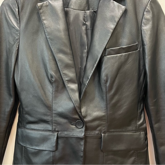 LaMarque Elza Notched Collar Black Leather Blazer Jacket - Picture 5 of 15